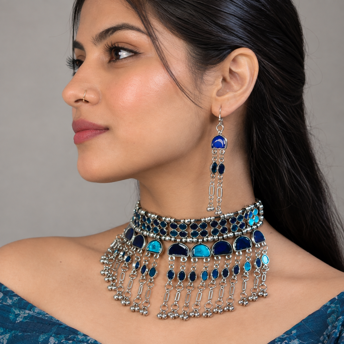 Neelam Oxidised Choker Set