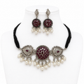 Silver Maroon Stone Choker Set