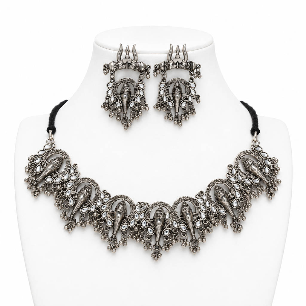 Lovela "Devika" Oxidised Silver Temple Choker Set