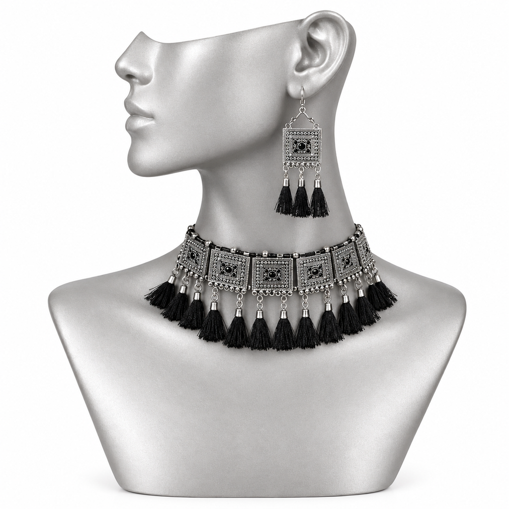 Lovela "Kajri" Oxidised Silver Choker Set