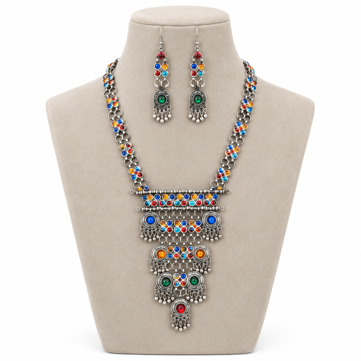 Lovela "Baanjara" Oxidised Silver Multicolor Necklace Set