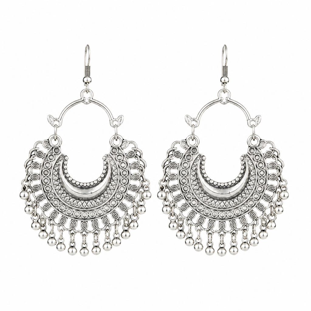 Oxidised Crescent Moon Chandbali