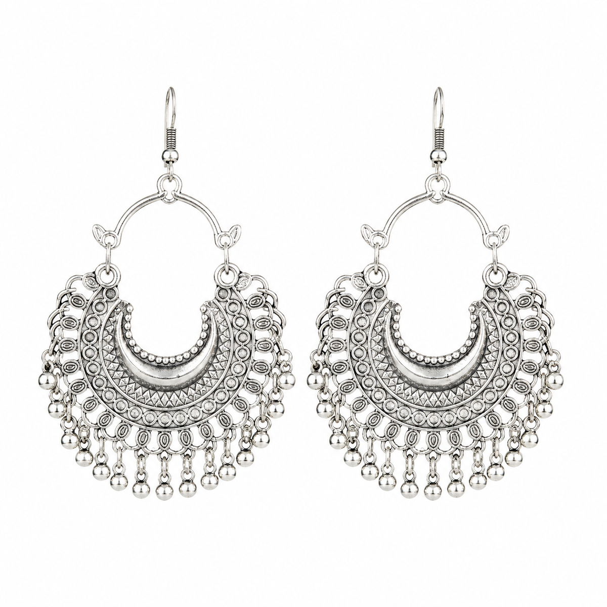 Oxidised Crescent Moon Chandbali