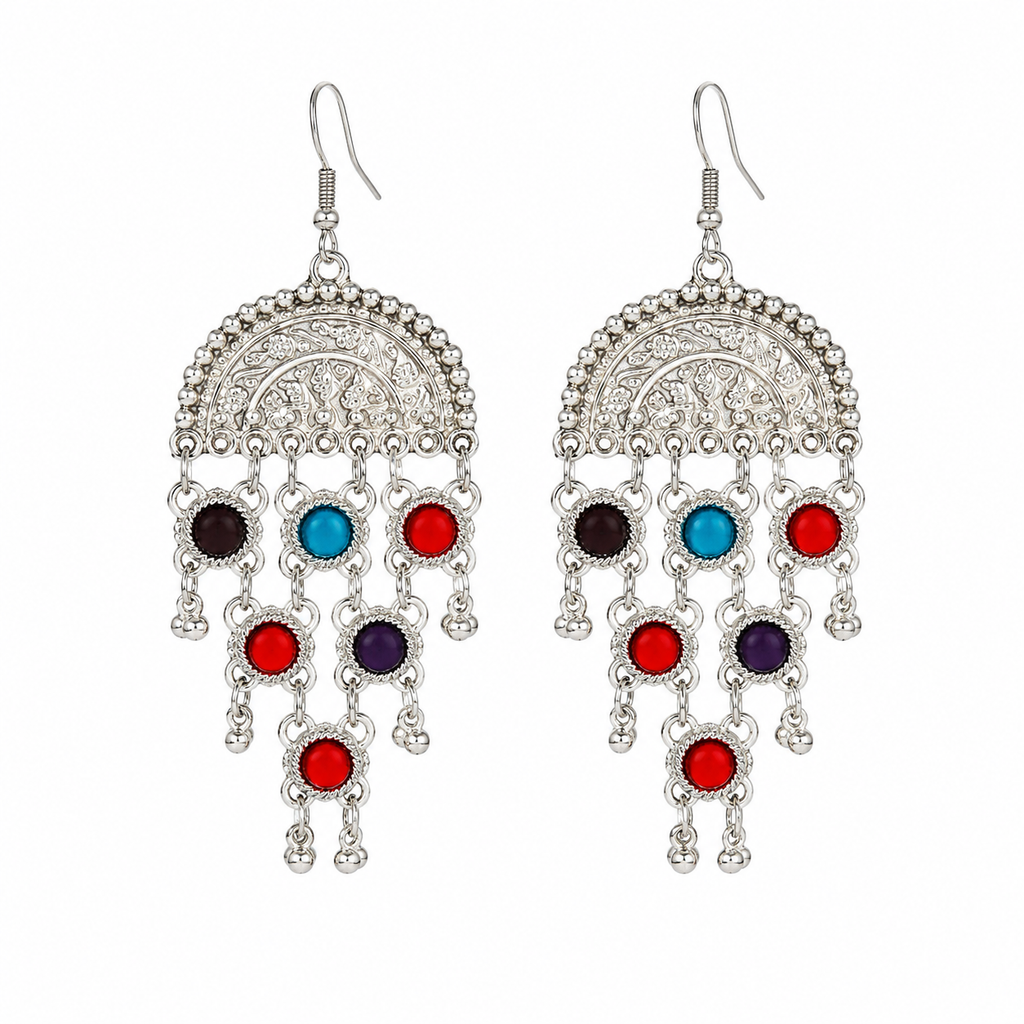 Oxidised Multicolor Stone Jhumka