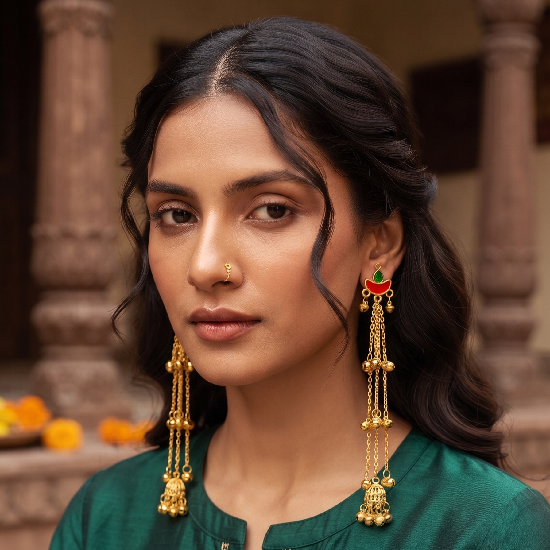 Kashmiri Style Gold Tone Jhumka Earring For Women & Girls