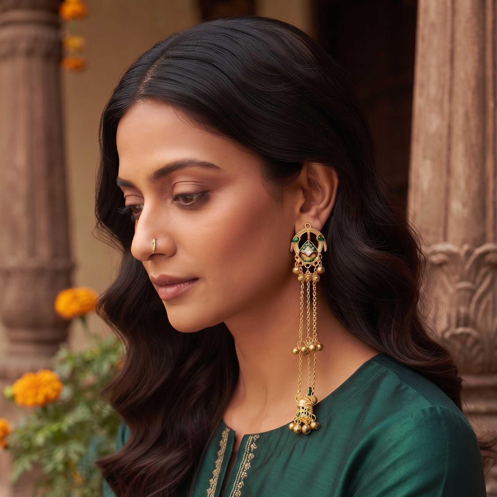 Kashmiri Style Long Chain Jhumka Earring For Women & Girls