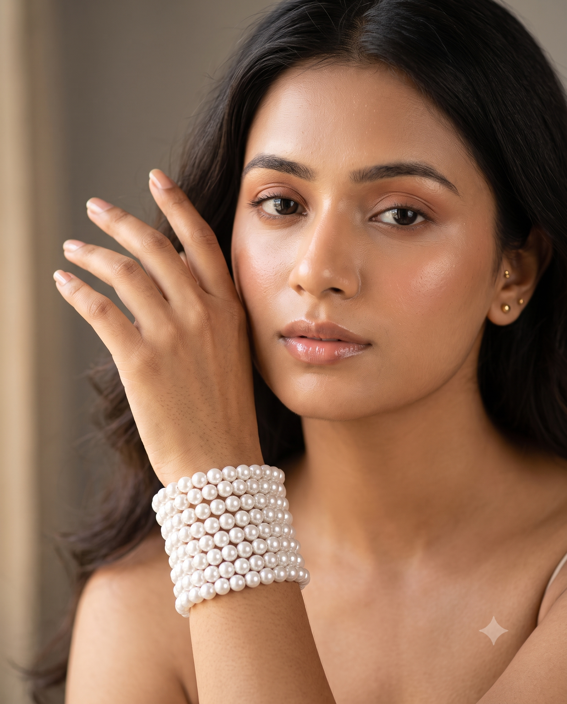 Multi-Strand Pearl Beaded Cuff Bracelet | Wide Statement Wrist Cuff
