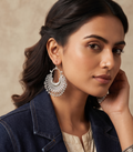 Oxidised Silver Crescent Moon Chandbali Earrings For Women& Girls
