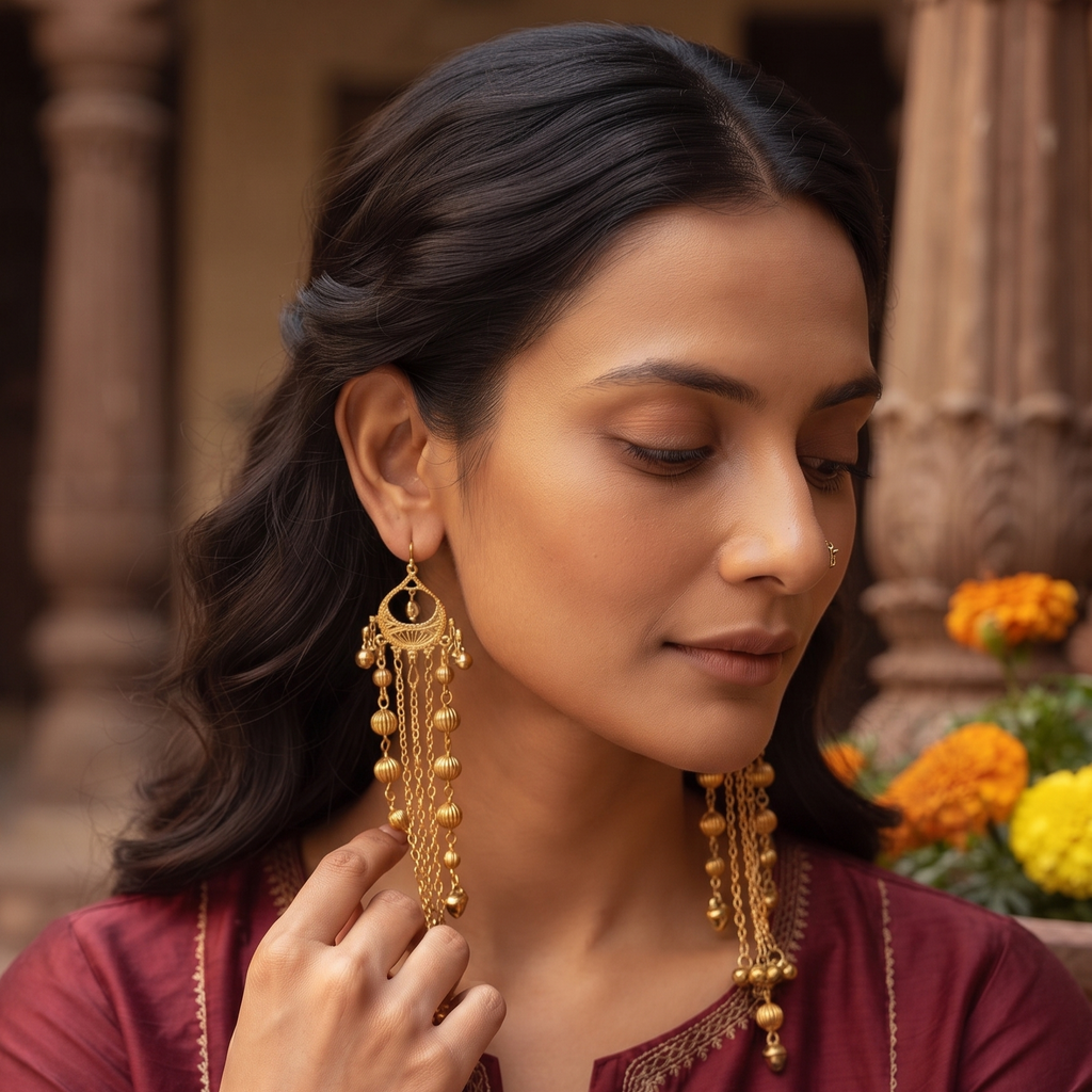 Kashmiri Style Long Chain Beaded Earring For Women & Girls
