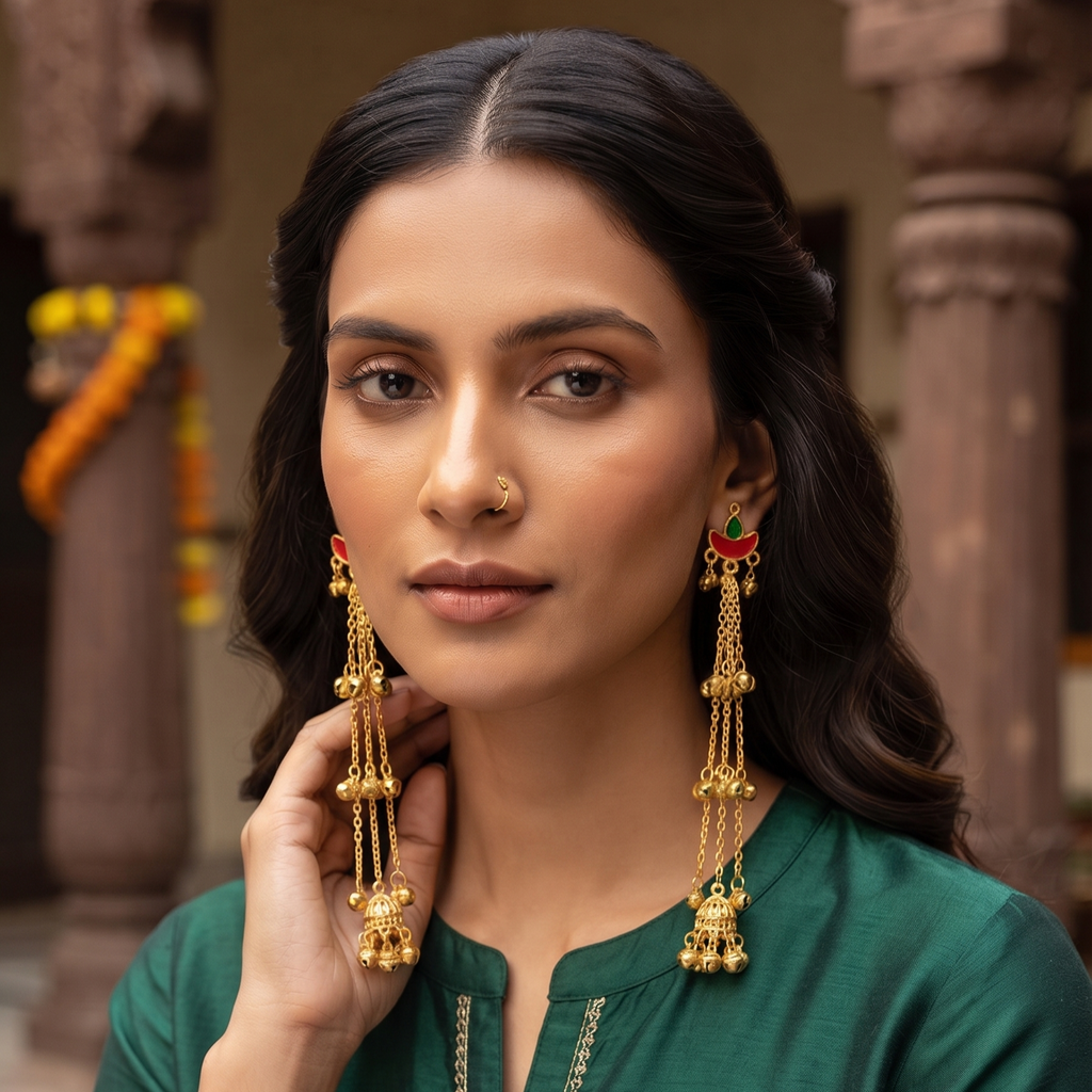 Kashmiri Style Gold Tone Jhumka Earring For Women & Girls