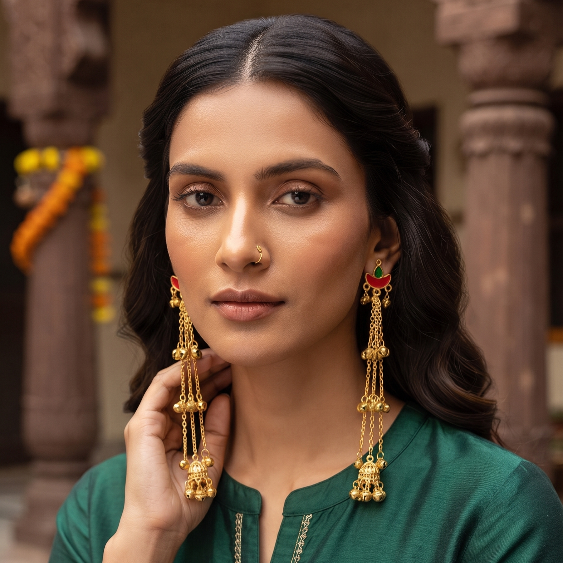 Kashmiri Style Gold Tone Jhumka Earring For Women & Girls