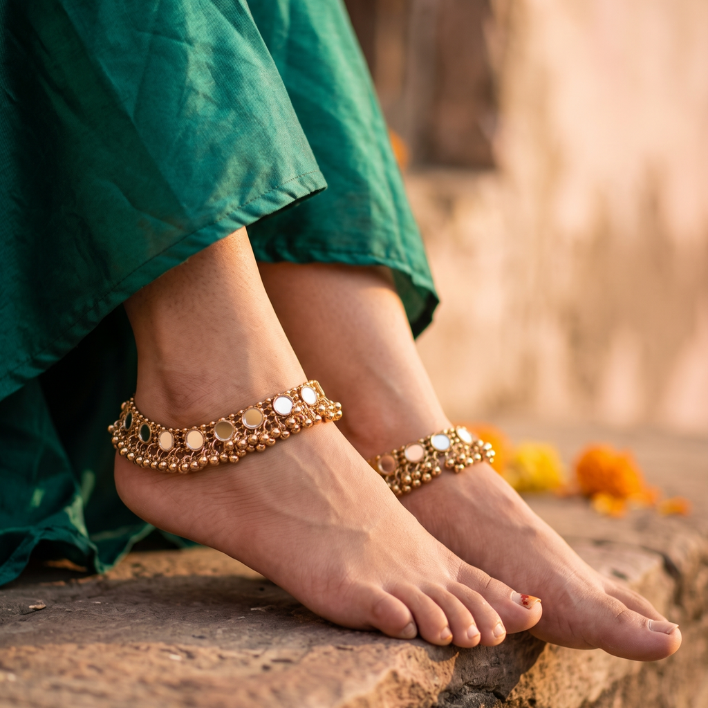 Mirror Work Gold Anklet