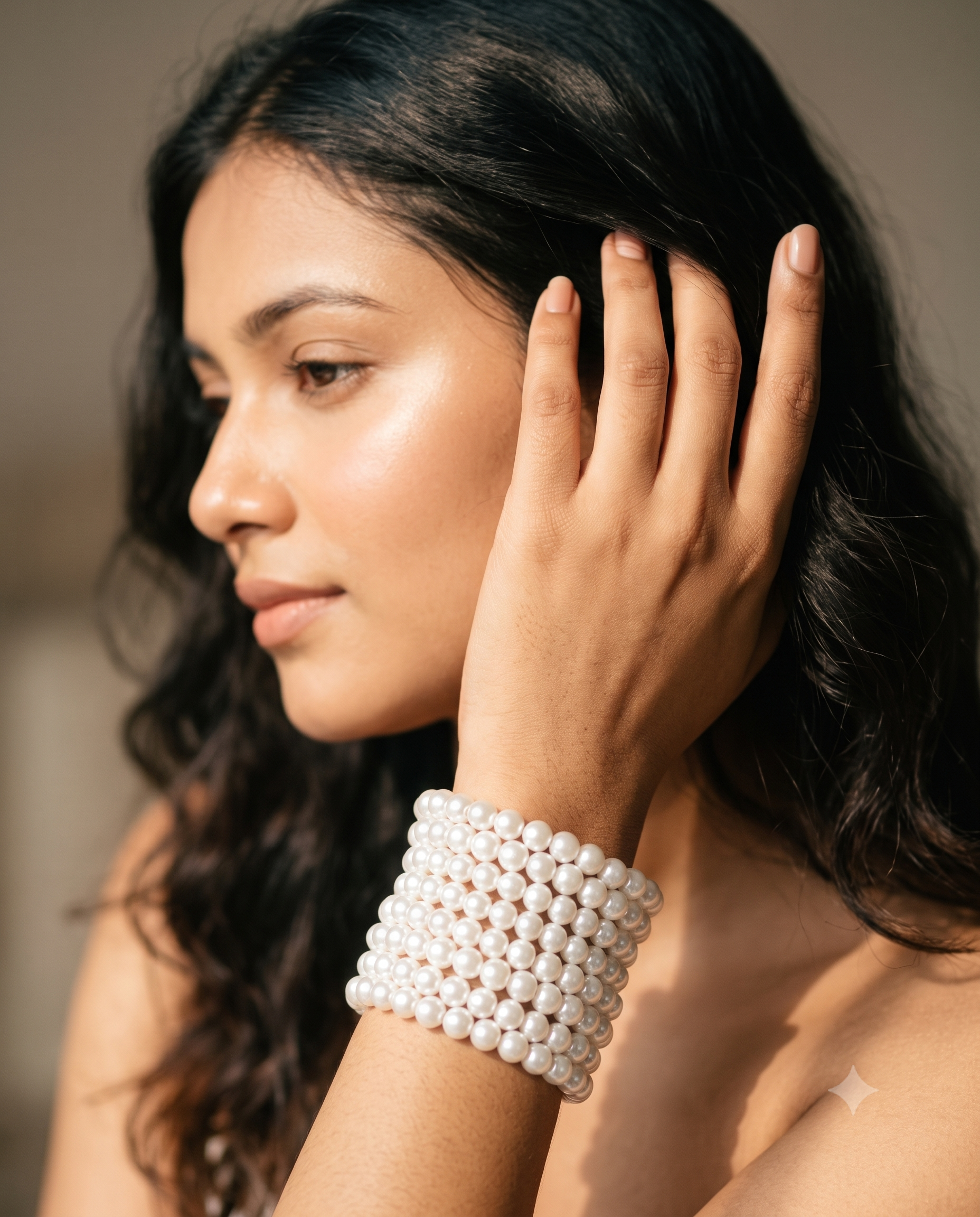 Multi-Strand Pearl Beaded Cuff Bracelet | Wide Statement Wrist Cuff