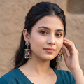 Oxidised Silver Multicolor Meenakari Jhumka Earring For Women & Girls