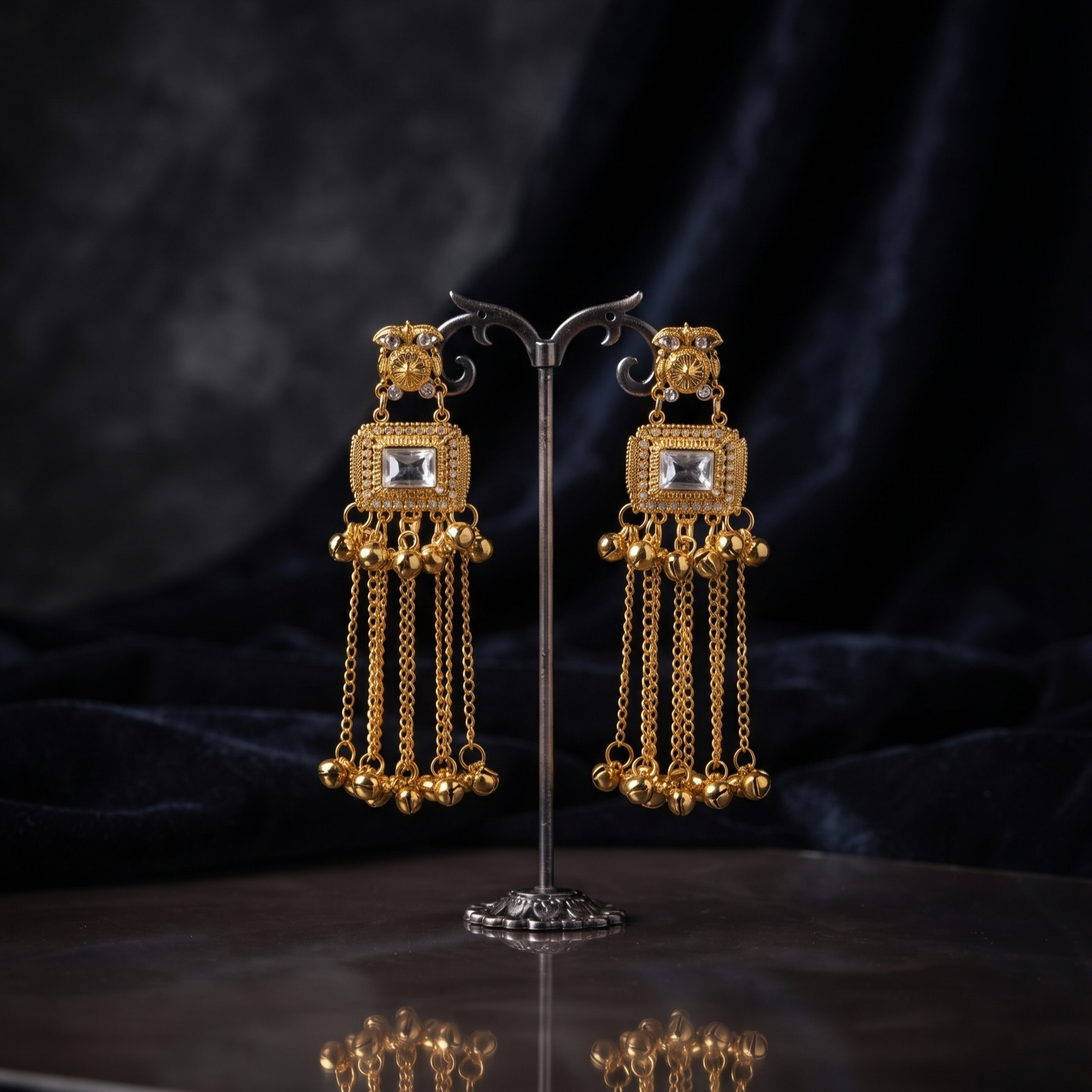 Kashmiri Style Gold Tone Chain Jhumka Earring for Women & Girls