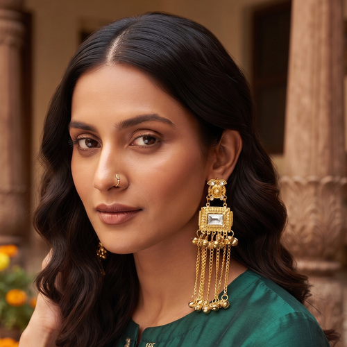 Gold Tone Chain Kashmiri Earring