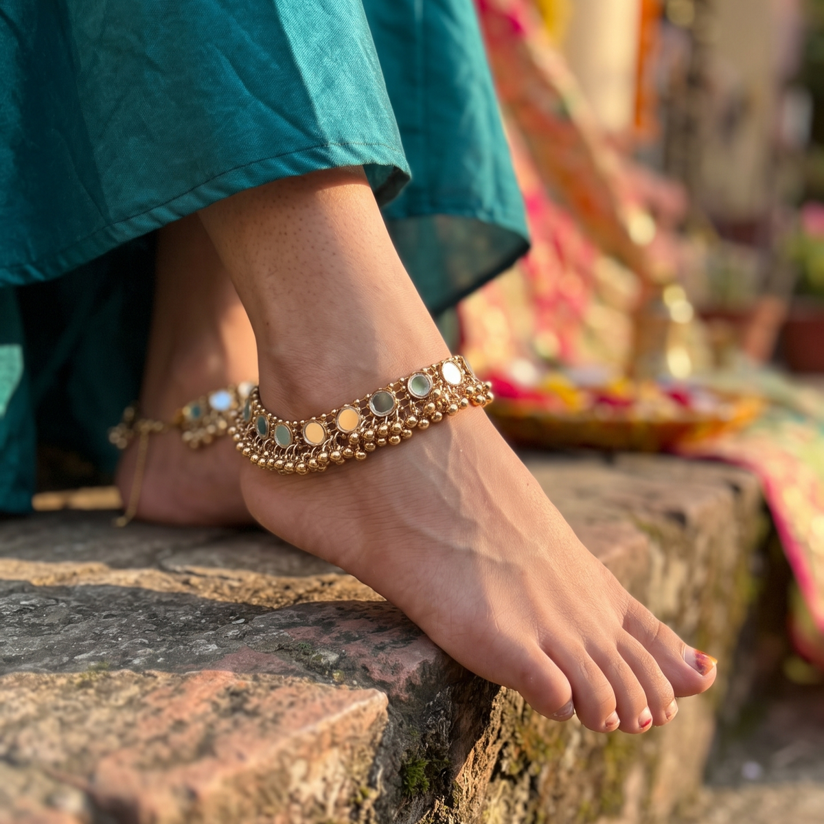 Mirror Work Gold Anklet