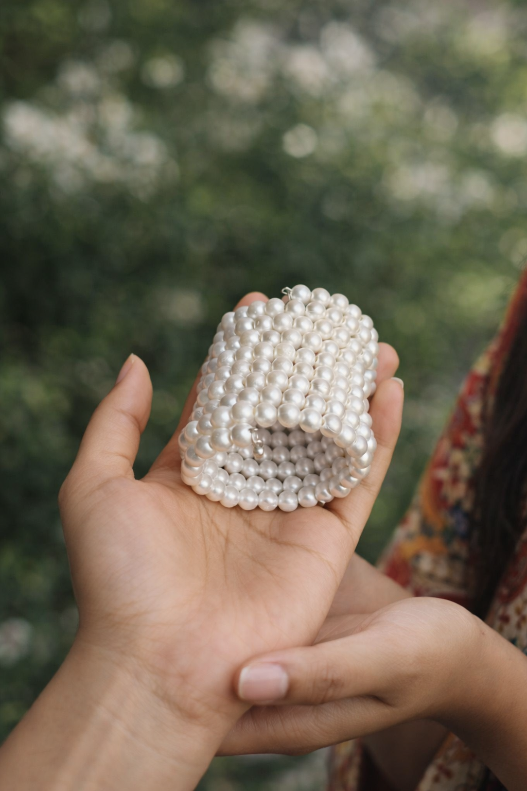Multi-Strand Pearl Beaded Cuff Bracelet | Wide Statement Wrist Cuff