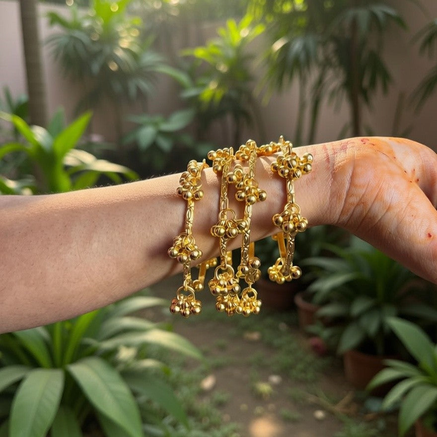 Sitara Gold Floral Ghungroo Bangles | 2 PCS